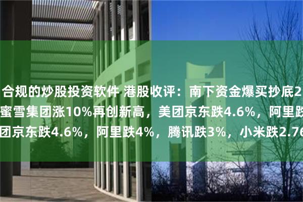 合规的炒股投资软件 港股收评：南下资金爆买抄底290亿港元？恒指大跌，蜜雪集团涨10%再创新高，美团京东跌4.6%，阿里跌4%，腾讯跌3%，小米跌2.76%